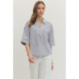 Entro - Striped Blouse - Navy