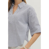 Entro - Striped Blouse - Navy