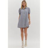 Entro - Striped Puff Sleeve Shirt Dress - Navy