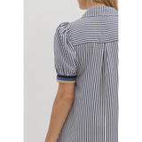 Entro - Striped Puff Sleeve Shirt Dress - Navy