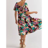 Entro - Floral Square Neck Midi with Puff Sleeves - Black Multi