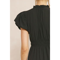 Entro - V Neck Bubble Sleeve Tiered Dress - Black
