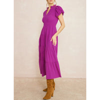 Entro - V Neck Bubble Sleeve Tiered Dress - Violet