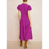 Entro - V Neck Bubble Sleeve Tiered Dress - Violet