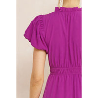 Entro - V Neck Bubble Sleeve Tiered Dress - Violet