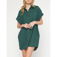 Entro - Corduroy Button Down Short Sleeve Dress - Forest