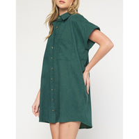 Entro - Corduroy Button Down Short Sleeve Dress - Forest