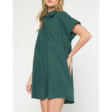 Entro - Corduroy Button Down Short Sleeve Dress - Forest