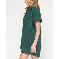 Entro - Corduroy Button Down Short Sleeve Dress - Forest