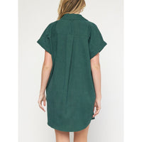 Entro - Corduroy Button Down Short Sleeve Dress - Forest