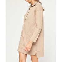 Entro - Long Sleeve Half Zip Sweater Dress - Light Mocha