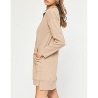 Entro - Long Sleeve Half Zip Sweater Dress - Light Mocha