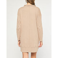 Entro - Long Sleeve Half Zip Sweater Dress - Light Mocha