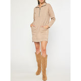 Entro - Long Sleeve Half Zip Sweater Dress - Light Mocha