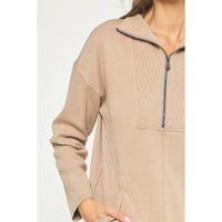 Entro - Long Sleeve Half Zip Sweater Dress - Light Mocha