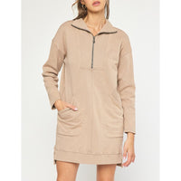 Entro - Long Sleeve Half Zip Sweater Dress - Light Mocha