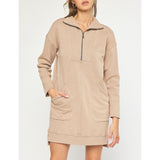 Entro - Long Sleeve Half Zip Sweater Dress - Light Mocha