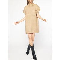 Entro - Knitted Mock Neck MIni Dress - Tan