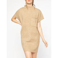 Entro - Knitted Mock Neck MIni Dress - Tan