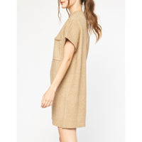 Entro - Knitted Mock Neck MIni Dress - Tan