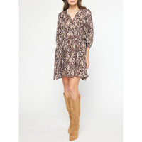 Entro - Floral Print Mini Dress - Chocolate