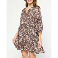 Entro - Floral Print Mini Dress - Chocolate