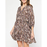 Entro - Floral Print Mini Dress - Chocolate