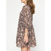 Entro - Floral Print Mini Dress - Chocolate