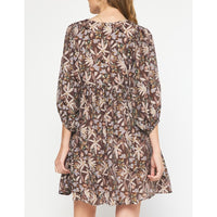 Entro - Floral Print Mini Dress - Chocolate
