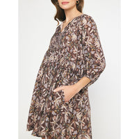 Entro - Floral Print Mini Dress - Chocolate