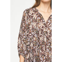 Entro - Floral Print Mini Dress - Chocolate