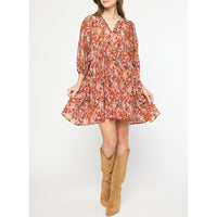 Entro - Floral Print Mini Dress - Rust