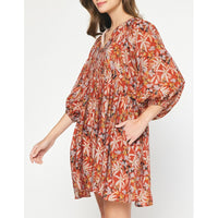 Entro - Floral Print Mini Dress - Rust