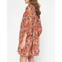 Entro - Floral Print Mini Dress - Rust