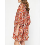 Entro - Floral Print Mini Dress - Rust