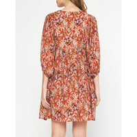 Entro - Floral Print Mini Dress - Rust