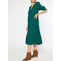 Entro - V Neck 3/4 Sleeve Tiered Maxi Dress - Forest
