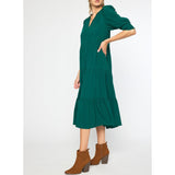 Entro - V Neck 3/4 Sleeve Tiered Maxi Dress - Forest