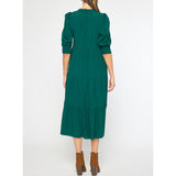 Entro - V Neck 3/4 Sleeve Tiered Maxi Dress - Forest
