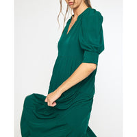 Entro - V Neck 3/4 Sleeve Tiered Maxi Dress - Forest