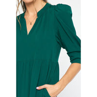 Entro - V Neck 3/4 Sleeve Tiered Maxi Dress - Forest