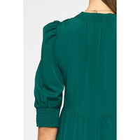 Entro - V Neck 3/4 Sleeve Tiered Maxi Dress - Forest
