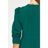 Entro - V Neck 3/4 Sleeve Tiered Maxi Dress - Forest