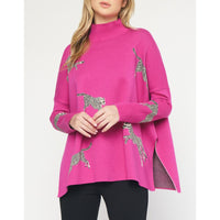 Entro - Cheetah Mock Neck Sweater - Hot Pink