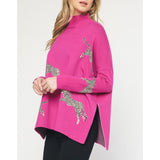 Entro - Cheetah Mock Neck Sweater - Hot Pink