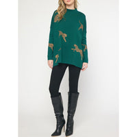 Entro - Cheetah Mock Neck Sweater - Heather Green