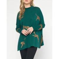 Entro - Cheetah Mock Neck Sweater - Heather Green