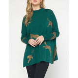 Entro - Cheetah Mock Neck Sweater - Heather Green