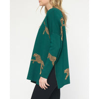 Entro - Cheetah Mock Neck Sweater - Heather Green