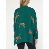 Entro - Cheetah Mock Neck Sweater - Heather Green